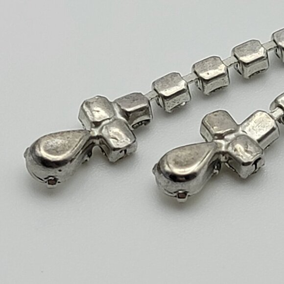 Vintage 50s 60s Rhinestone Bow Tennis Necklace 15" Silver Tone Clear Crystal - Picture 8 of 10